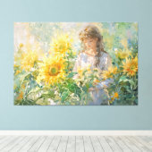 *~* Meisje Zon Bloemen TV2 Uitgerekte Canvas Print (Insitu (Houten vloer))