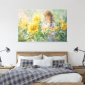 *~* Meisje Zon Bloemen TV2 Uitgerekte Canvas Print (Insitu (Slaapkamer))