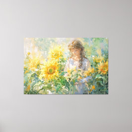 *~* Meisje Zon Bloemen TV2 Uitgerekte Canvas Print