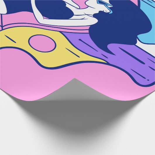 meisje zonnebaden op het strand met een cocktail i cadeaupapier (Hoek)