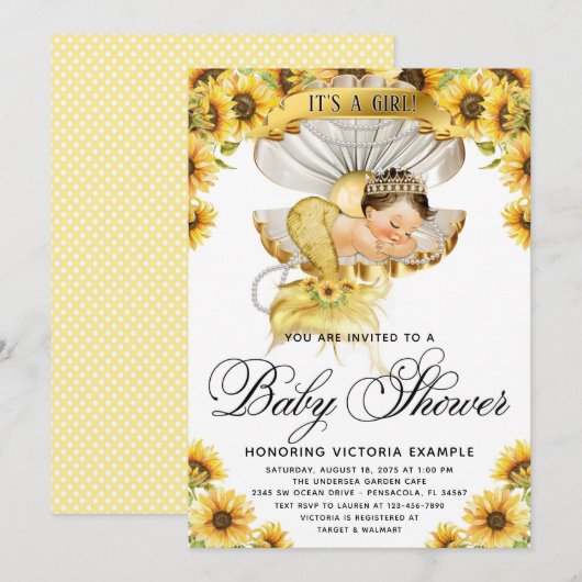 Meisje Zonnebloem Baby shower Uitnodiging (Voorkant / Achterkant)