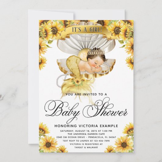Meisje zonnebloem babyshower uitnodiging (Voorkant)