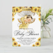 Meisje zonnebloem babyshower uitnodiging (Staand voorkant)