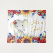 Meisje Zonnebloem Olifant Baby Shower Achtergrond Wandkleed (Voorkant (horizontaal))