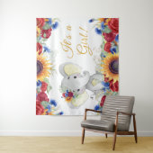 Meisje Zonnebloem Olifant Baby Shower Achtergrond Wandkleed (In situ)