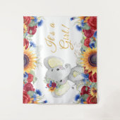 Meisje Zonnebloem Olifant Baby Shower Achtergrond Wandkleed (Voorkant)