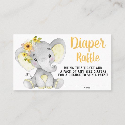 Meisje Zonnebloem Olifant Luier Raffle Tickets (Voorkant)