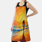 Meisje zonsondergang strand lopen oceaan golven de schort (Insitu)