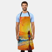 Meisje zonsondergang strand lopen oceaan golven de schort (Gedragen)