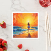 Meisje zonsondergang strand lopen oceaan golven de servet (Insitu)