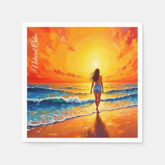 Meisje zonsondergang strand lopen oceaan golven de servet (Voorkant)