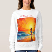Meisje zonsondergang strand lopen oceaan golven de trui (Voorkant)