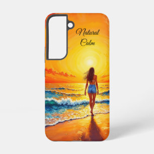 Meisje zonsondergang strand wandelen oceaan golven samsung galaxy hoesje