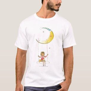 Meisje zwaait op een touw die van de halve maan ha t-shirt