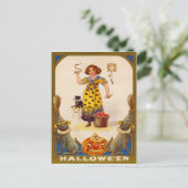 Meisje Zwart Cat Jack O' Lantern Briefkaart (Staand voorkant)