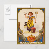 Meisje Zwart Cat Jack O' Lantern Briefkaart (Voorkant / Achterkant)