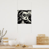  Meisje Zwart-wit Tekening Poster (Keuken)