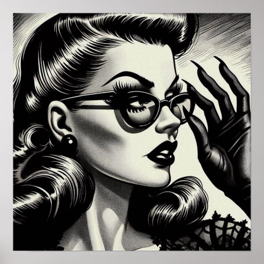  Meisje Zwart-wit Tekening Poster (Voorkant)