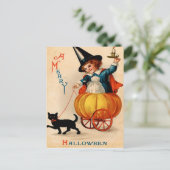 Meisje & Zwarte Kat Briefkaart (Staand voorkant)