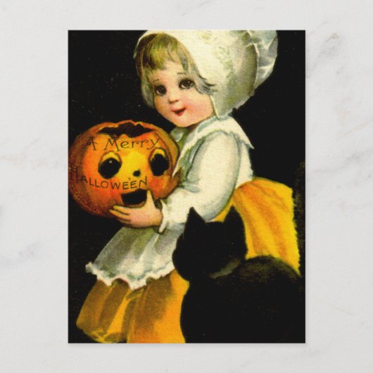 Meisje & Zwarte Kat Briefkaart (Voorkant)