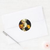 Meisje & Zwarte Kat Ronde Sticker (Envelop)