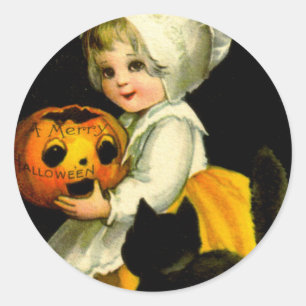 Meisje & Zwarte Kat Ronde Sticker