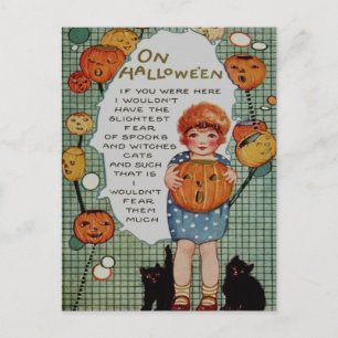 Meisje & zwarte katten briefkaart