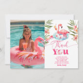 Meisje Zwembad feest flamingo foto dank u kaart (Voorkant)