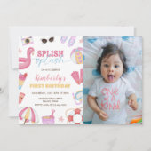 Meisje Zwembad Feest Uitnodigen, Splish Splash Fot Kaart (Voorkant)
