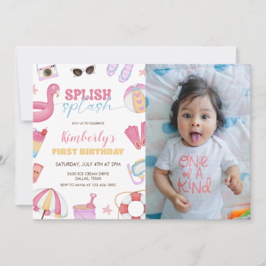 Meisje Zwembad Feest Uitnodigen, Splish Splash Fot Kaart (Voorkant)