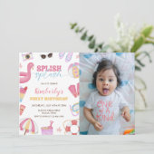 Meisje Zwembad Feest Uitnodigen, Splish Splash Fot Kaart (Staand voorkant)