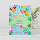 Meisje zwembad feestdag uitnodiging, zwembad bash. kaart (Staand voorkant)