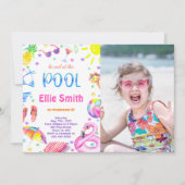 Meisje Zwembad Foto uitnodiging (Voorkant)