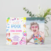 Meisje Zwembad Foto uitnodiging (Staand voorkant)