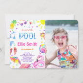 Meisje Zwembad Foto uitnodiging (Voorkant)