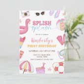 Meisje Zwembad Party Uitnodigen, Splish Splash Ver Kaart (Staand voorkant)