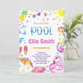 Meisje Zwembad uitnodiging (Staand voorkant)