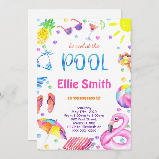 Meisje Zwembad uitnodiging (Voorkant / Achterkant)