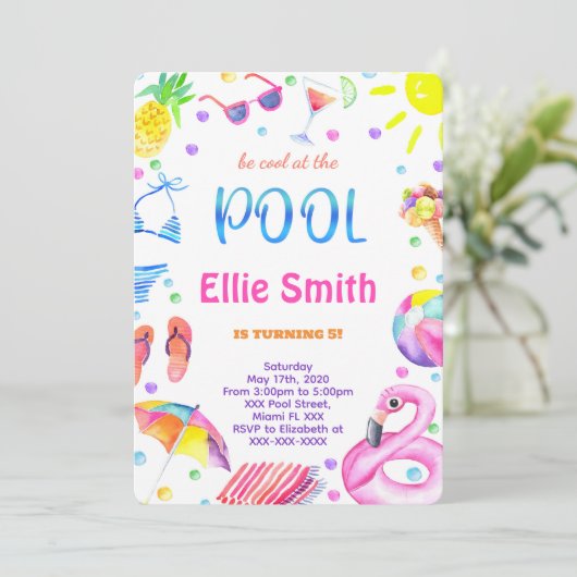 Meisje Zwembad uitnodiging (Staand voorkant)