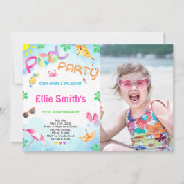 Meisje Zwembad Verjaardag Foto uitnodiging