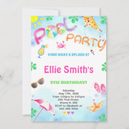 Meisje Zwembad Verjaardag Uitnodiging