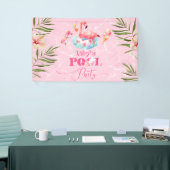 Meisje Zwembad verjaardagsfeestje flamingo welkom Spandoek (Beurs)