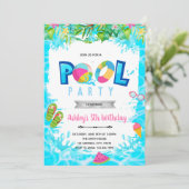 Meisje zwembad verjaardagsuitnodiging kaart (Staand voorkant)