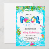 Meisje zwembad verjaardagsuitnodiging kaart (Voorkant / Achterkant)