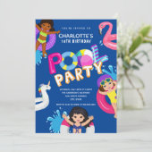 Meisje Zwembad Zwemfeest 10e Verjaardag Kaart (Staand voorkant)