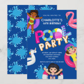 Meisje Zwembad Zwemfeest 10e Verjaardag Kaart (Voorkant / Achterkant)