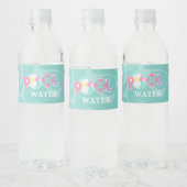 Meisje zwembadfeest verjaardag eenhoorn vlot waterfles etiket (Flessen)