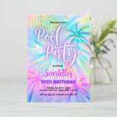Meisje zwembadfeest verjaardag pastel tie-dye kaart (Staand voorkant)