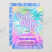 Meisje zwembadfeest verjaardag pastel tie-dye kaart (Voorkant / Achterkant)