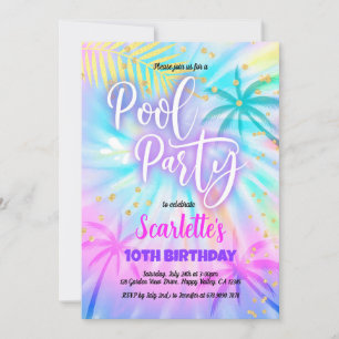 Meisje zwembadfeest verjaardag pastel tie-dye kaart
